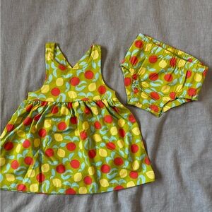 Hanna Andersson Cross Back Dress with Lemon and Orange Design and Bloomers